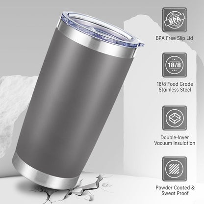20 oz Tumblers Bulk Stainless Steel Tumbler with Lid Double Wall Vacuum Insulated Coffee Mug 20oz Powder Coated Cup for Hot and Cold Drinks, Gray, 6 pack