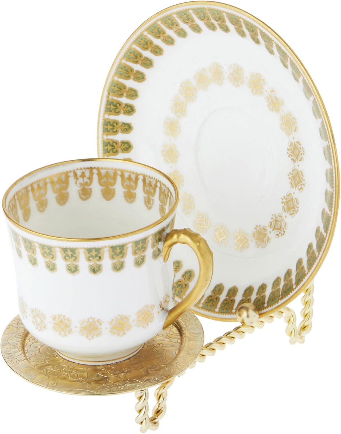 Bard's Ornate Twisted Shiny Gold-toned Cup and Saucer Stand, 3" H x 2.75" W x 4" D