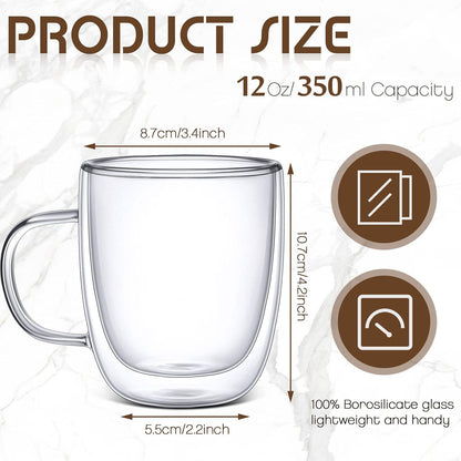 Gerrii Espresso Cups Double Walled Espresso Shot Glass with Handle Cups Insulated Clear Small Shot Glasses for Cappuccino Latte Hot Beverage(8 Pcs,12 oz)