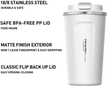 12OZ Travel Coffee Mug, Double Walled Stainless Steel Insulated Vacuum Coffee Tumbler, Thermal Cup with Lid, for Hot and Cold Drinks