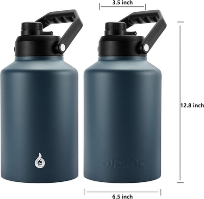 BJPKPK One Gallon(128 oz) Insulated Water Bottle, Dishwasher Safe Stainless Steel Thermos, BPA Free Jug with Ergonomic Handle & Anti-slip Bottom, Large Water Bottle, Navy Blue