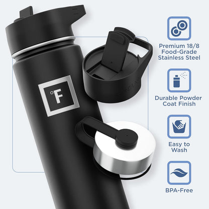 IRON °FLASK Camping & Hiking Hydration Flask with 3 Lids - Stainless Steel, Double Walled & Vacuum Insulated Water Bottle - Leak Proof & BPA Free (Burgundy, Straw - 22 oz)