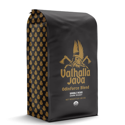 Death Wish Coffee, Valhalla Java Whole Bean Coffee, Fair Trade and USDA Certified Organic - 5 Lb Bag
