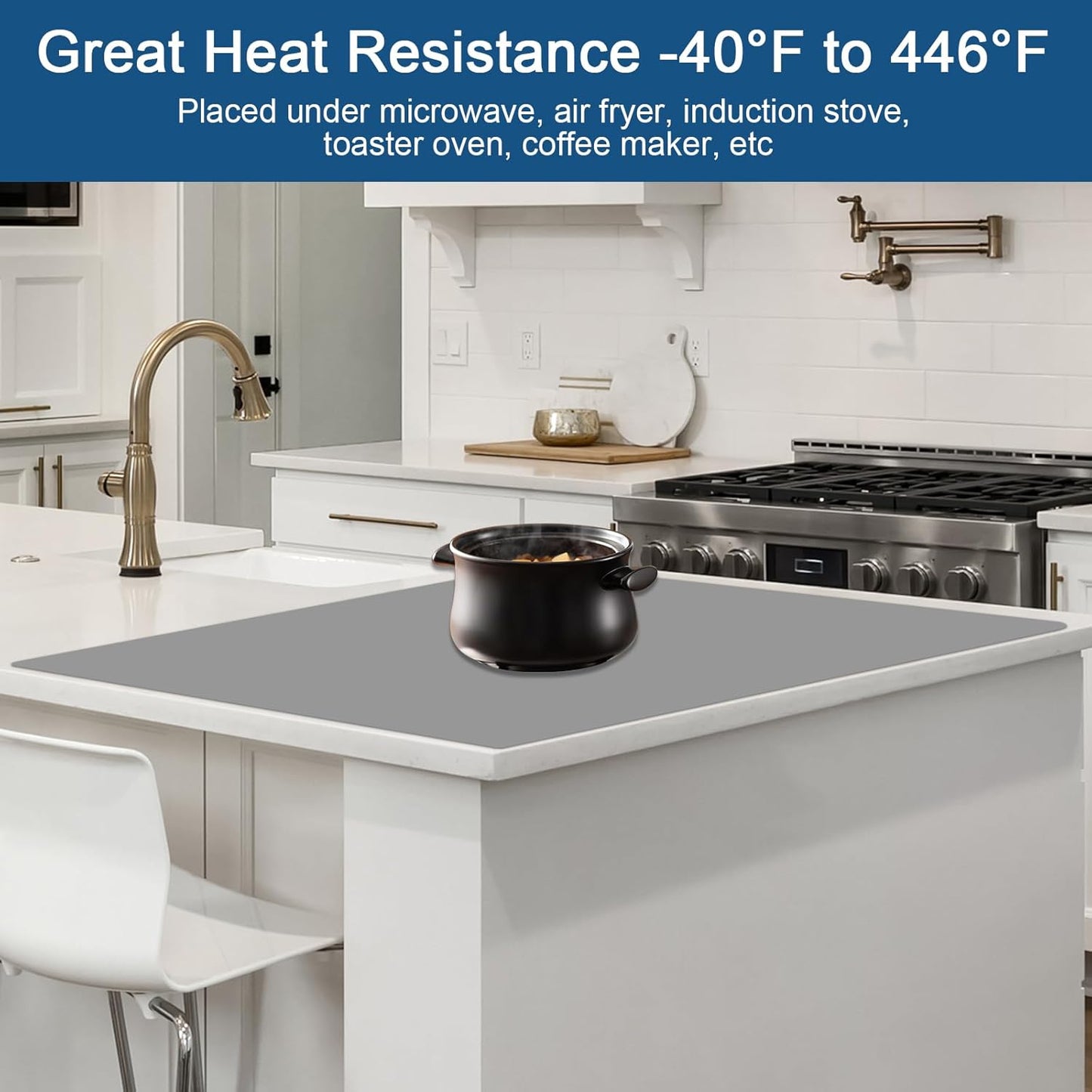 24"x32"(60cmx80cm) Silicone Mat for Kitchen Counter, Heat Resistant Non-Slip Countertop Protector, Waterproof Silicone Craft Mat for Kitchen Island, Dark Gray