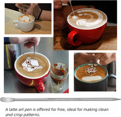 Milk Frother Pitcher 20 OZ，Espresso Milk Frothing Pitcher, Milk Steamer Cup Steaming Pitcher, Stainless Steel Coffee Froth Cup with Latte Art Pen for Coffee Cappuccino (Silver)