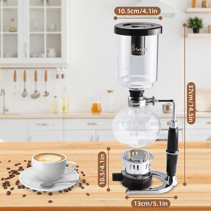 Amarine 5-Cup Tabletop Siphon Coffee Maker, 16 Ounce, Clear with Alcohol Burner (TCA-5)
