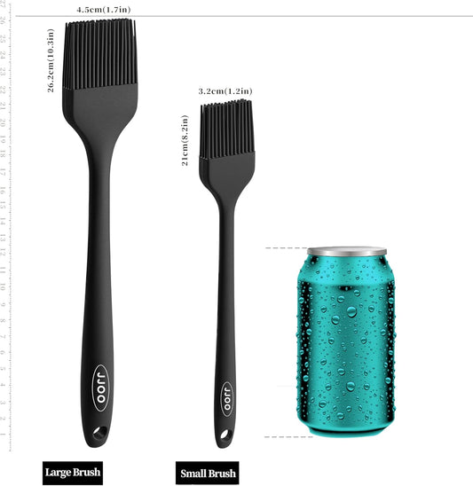 2PCS Silicone Basting Pastry Brush, JJOO Heat Resistant Food Cooking Brush for Oil, Sauce, Baking, BBQ and Grill, BPA Free, Dishwasher Safe (2Pack, Black)