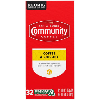 Community Coffee and Chicory, Medium-Dark Roast, Single-Serve Keurig K-Cup Pods, 32 Count (Pack of 4)