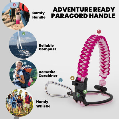 Insulated Water Bottle 40 oz, Triple Wall Vacuum Stainless Steel (Cold for 48 Hrs), Leak Proof & Non-BPA, Modern Water Flask Jug with Paracord Handle & Straw Spout Lids, Ombre Pink