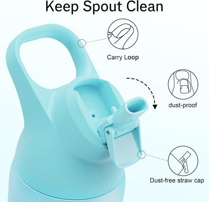 Insulated Water Bottle with Straw - Encool Stainless Steel Water Bottle, Reusable Leakproof and BPA-Free for Sports, Travel, Cold for 24 Hours, 24 oz, Mint Green