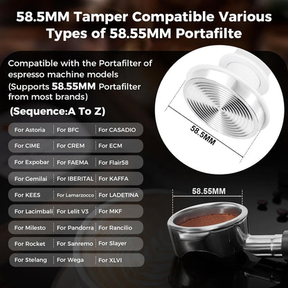 IKAPE 58.5mm Espresso Tamper, Premium Barista Coffee Tamper with Calibrated Spring Loaded, 100% Stainless Steel Base Tamper (White)