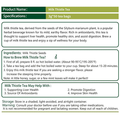 Samcci - Milk Thistle Tea Bags, 50 Teabags, 3g/bag - 100% Natural Milk Thistle Seeds Support Liver Herbal Tea, Caffeine Free - No Additives - No Sugar - Non-GMO - No Gluten