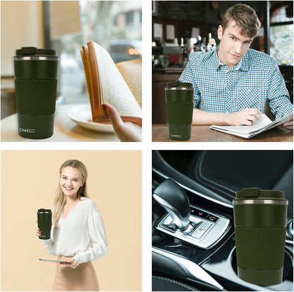 16oz Travel Coffee Mug Spill Proof, Insulated Coffee Mug with Lid, Leakproof Coffee Tumbler,Stainless Steel Vacuum Coffee Cup for Hot/Cold Drinks, Reusable Coffee Cup for Men Women -510ml,Dark Green