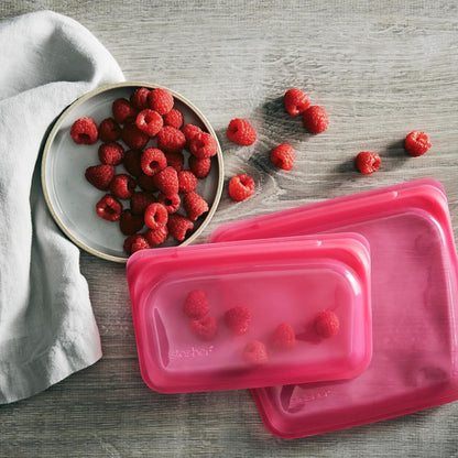 Stasher Premium Silicone Reusable Food Storage Snack Bag, Raspberry, Microwave, Sous Vide, Dishwasher, Oven and Freezer Safe, BPA Free, Leak-free, Eco-friendly, 12 Oz