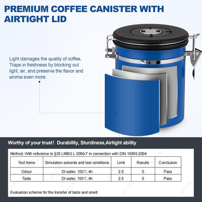 ShanSon Coffee Canister Airtight Coffee Container Stainless Steel Coffee Bean Storage Container with Scoop Coffee Canister for Beans Grounds Sugar Flour Tea Cereal,22OZ,Blue
