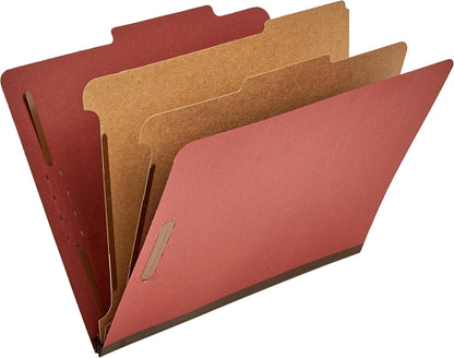 Amazon Basics Classification Folder with Prongs, Pressboard, 2 Dividers, 2-Inch Expansion, 12.17 x 10.67 inch (Letter) Size, Red, Pack of 10