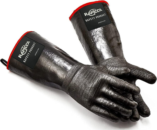RAPICCA 700°F Heat Resistant BBQ Grill Gloves: Oil Resistant Waterproof for Smoking Grilling Cooking Barbecue Deep Frying Turkey Rotisserie Handling Hot Greacy Meat Stocking Stuffers - Long Sleeve