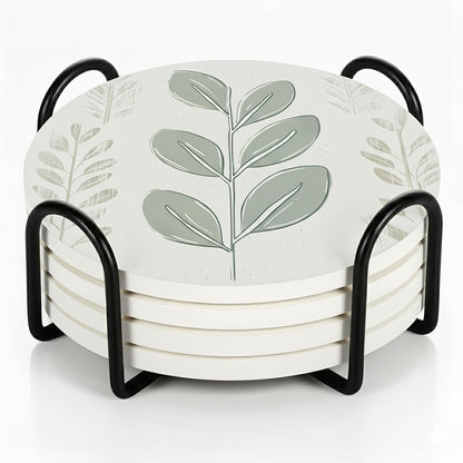 VEYRO Coasters Set of 4 for Drinks – Absorbent Ceramic Stone Drink Coasters with Cork Backing for Coffee Table & Desk, Modern Boho Look Cup Coaster Set, Housewarming Gift for New Home