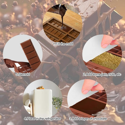 2 PCS Chocolate Molds, Candy Bar Mold, Silicone Deep Chocolate Bar Mold, Non-stick Eusable High and Low Temperature Resistant for Home-Made Chocolate (Rectangle)