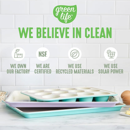 GreenLife Bakeware 18” x 13” Half Cookie Sheet Baking Pan, Non-Toxic PFAS-Free Healthy Ceramic Nonstick, Oven Safe to 450°F, Easy Release, Even Heating, Easy Clean, Sage