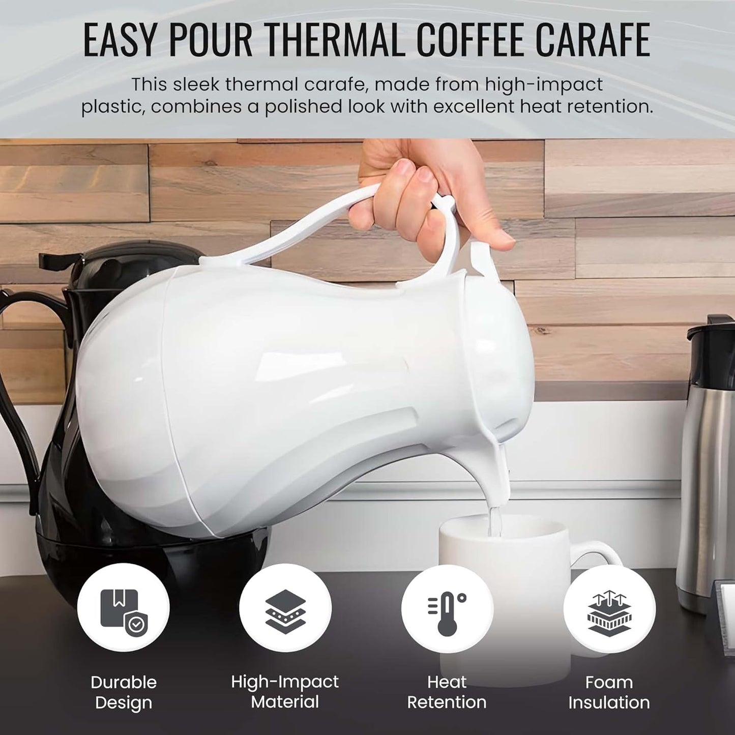 OCS Parts Easy Pour Thermal Coffee Carafe | 11-Inch Insulated Hot and Cold Beverage Pitcher Server for Coffee, Tea, Hot Chocolate and Water with Colored Tags for Easy Idenfication | 64-Ounce | White