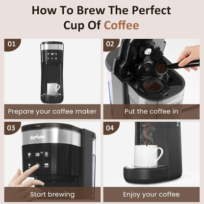 SUNVIVI Iced Coffee Maker, Single Serve Coffee Maker with 3 Brewing Options for K Cup Pod or Ground Coffee, 30oz Removable Water Reservoir & Reusable Filter, Ideal for Home & Office, Black