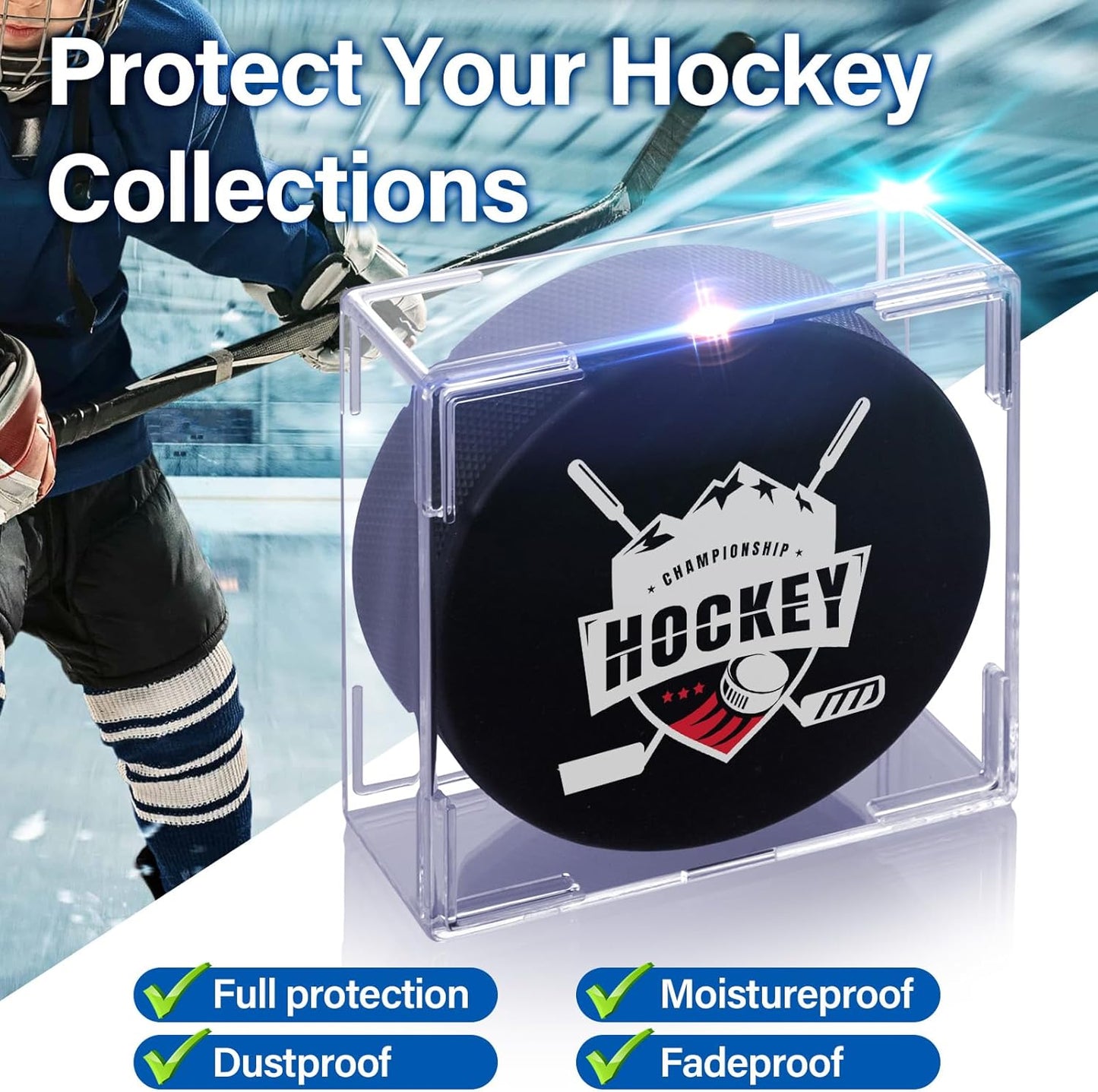 Hockey Puck Display Case, 2 Pack Acrylic Holder for Official Size Pucks, Gifts for Hockey Collectors and Enthusiasts, Premium Display Box for Collectibles
