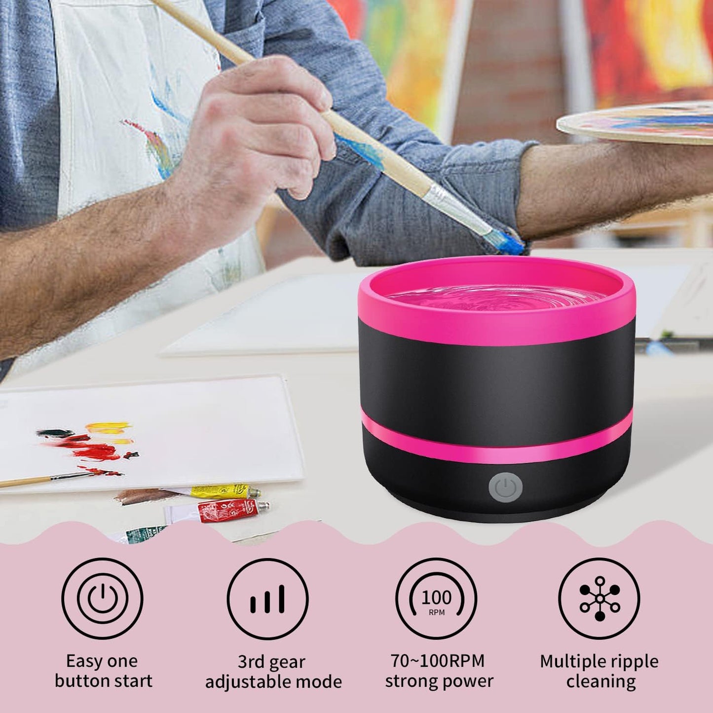 YAGHVEO® Paint Brush Cleaner, Electric Paint Brush Cleaner Rinse Cup, Brush Rinser for Painting, Artist Brush Cleaning Washer Rinser for Acrylic, Watercolor, Oil, Gouache Painting