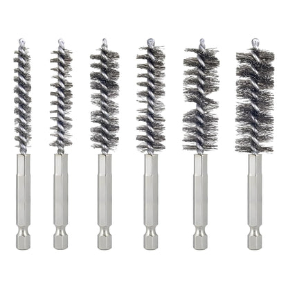 Bore Brush for Drill – 6pcs Stainless Steel Wire Tube Brush in Different Sizes, Twisted Wire Cleaning Brush with 1/4" Hex Shank, bore Brush Copper Pipe Cleaner for Power Drill & Tube Cleaning