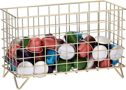 ELLDOO Coffee Pod Holder, Large Capacity Coffee Pod Organizer for K Cup Keuring Espresso Capsule Coffee Creamer, Metal Coffee Pod Storage Basket for Kitchen, Coffee Bar Decor (Gold, Large)