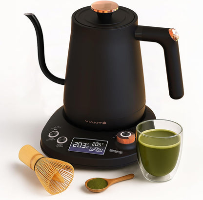 Vianté Electric Gooseneck Kettle with Precise Temperature Control. Pour Over Coffee & Tea Kettle. Boil-Dry Protection & Keep Warm Function. Stainless Steel, BPA-Free. Includes V60#2 Filters. 0.8L