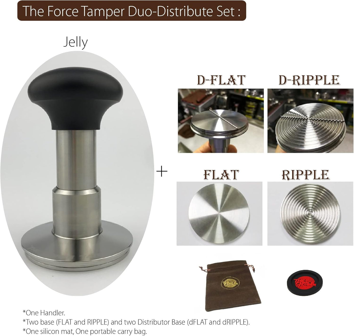 The Force Tamper Automatic Impact Coffee Tamper Adjustable Const Pressure and Autoleveling Duo-Distribute Set New (Jelly, 58.35mm)