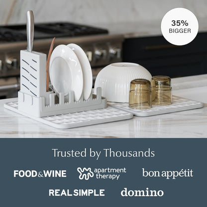 Dorai Home Collapsible Dish Drying Rack and Stone Dish Pad – Large Foldable Drying Rack with Instant - Dry Stone Mat – Space-Saving Drainer for Kitchen Counter - 24.6" x 16.5", Sand