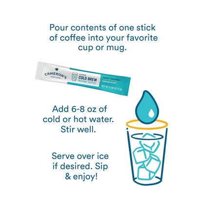 Cameron's Coffee Classic Cold Brew Instant Single Serve Sticks, Medium Roast , 100% Arabica , 128 Count