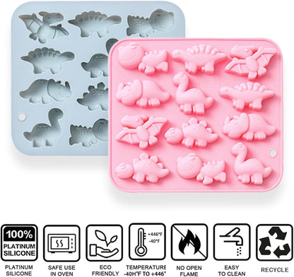 Dinosaur Silicone Molds, 12-Cavity Different Shape Dinosaur Chocolate Molds for Make Chocolate, Candy, Jelly, Ice Cube, Dog Treats, Resin Crafts (Set of 2 PCS)