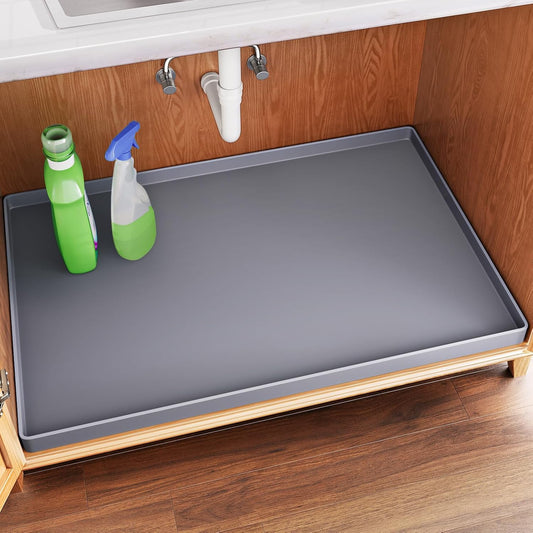 FLATO Waterproof Under Sink Mat 25" x 22" Shelf Liner for Kitchen and Bathroom, Cabinet Protector, Organizers and Storage, Flexible Silicone Drip Tray