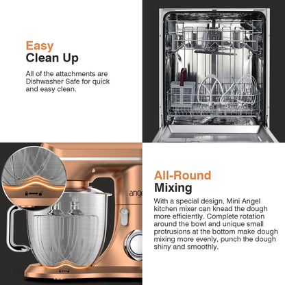 Mini Angel Stand Mixer,10-Speed 5QT Kitchen Electric Mixer,Tilt-Head Food Mixer with Dough Hook, Wire Whisk, Flat Beater, Stainless Steel Bowl (Champagne)
