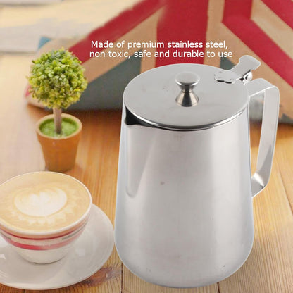Stainless Steel Milk Frothing Pitcher, Stainless Steel Coffee Cup Mug Milk Frothing Pitcher Jug with Lid for Latte Coffee Art for Office Kitchen with handle(2000ml)