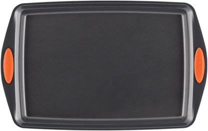 Rachael Ray Nonstick Bakeware Set with Grips, Nonstick Cookie Sheets / Baking Sheets - 3 Piece, Gray with Orange Grips