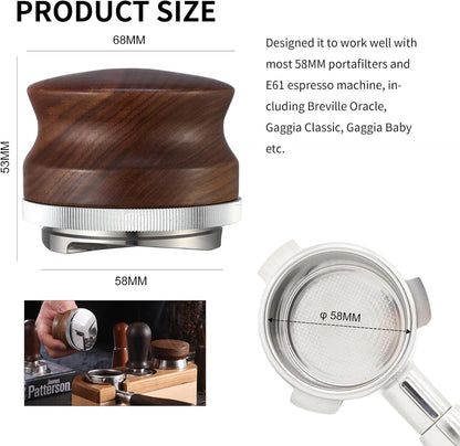 58mm Coffee Distributor, Espresso Distribution Tool, Adjustable Depth Espresso Tamper Leveler with Walnut Wood Handle Fits for 58mm Breville Gaggia E61 Portafilter