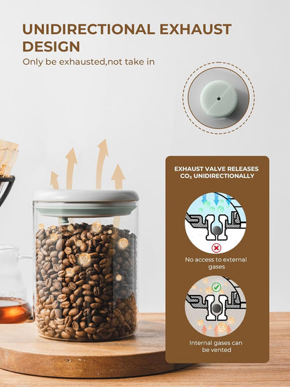 Coffee Bean Container Airtight Coffee Storage Containers Pop Up Coffee Canister High Borosilicate Glass Coffee Jar Air Tight Containers for Coffee 300g 900ml*2 Gray