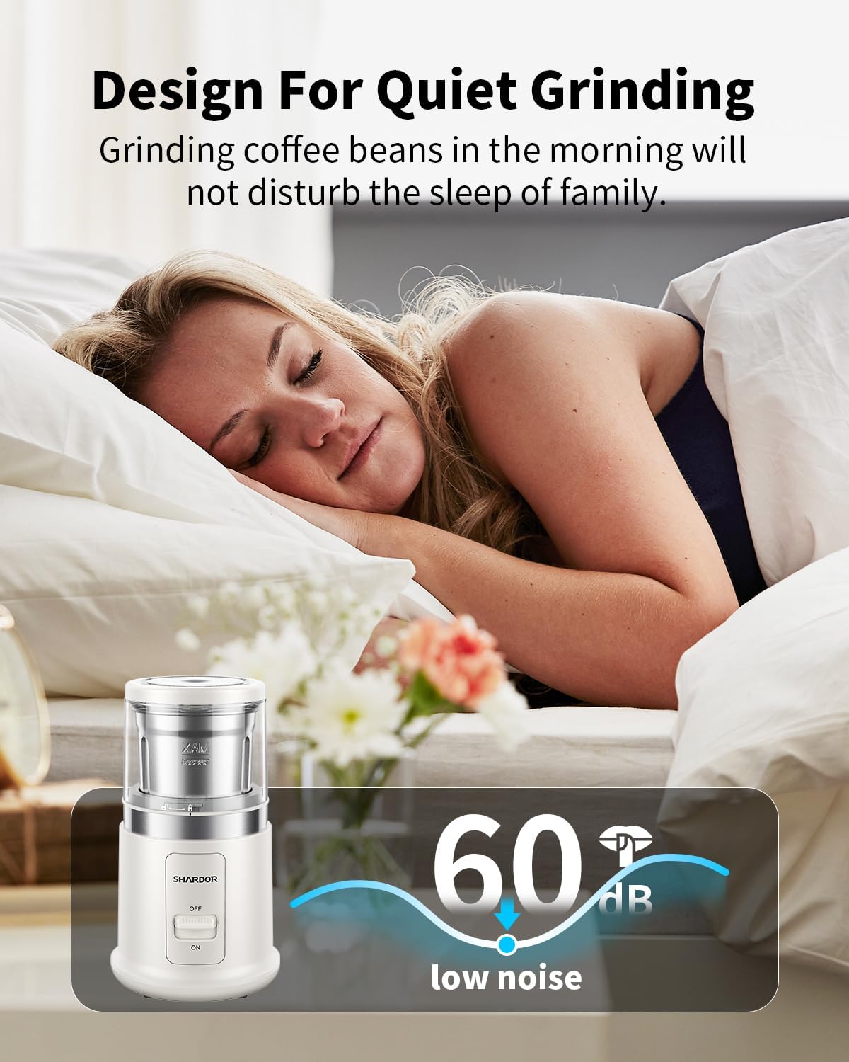 SHARDOR One Touch Coffee Grinder Electric, Spice, Herb, For Coffee Bean Spices and Seeds with 1 Removable Stainless Steel Bowl, Dry Grinder, White