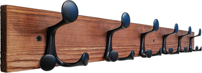 SKOLOO 36-Inch Wood Coat Rack Wall Mount with 6 Triple Hooks - Ideal for Family Entrances, Classrooms, and Pet Supplies Storage - Perfect Coat Hooks for Wall,Charred Golden Brown