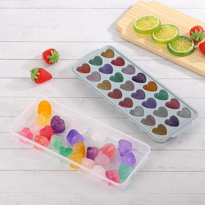 Heart Shaped Ice Cube Trays with Lid and Bins, Silicone Chocolate Mold, Easy Release Ice Trays, 24-Cavity Heart Molds for Ice Cubes, Gelatine, Baking and Candy