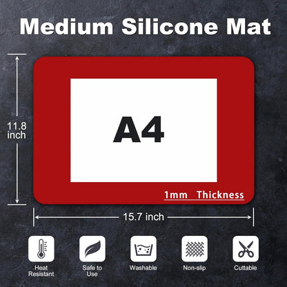 Silicone Mat for Kitchen Counter, Silicone Mat Trimable to Size (Red, 15.7×11.8inch-4pcs), BPA-Free Silicone Placemat, Heat-Resistant NonSlip Table Mat for Air Fryer, Countertop Protector Mat