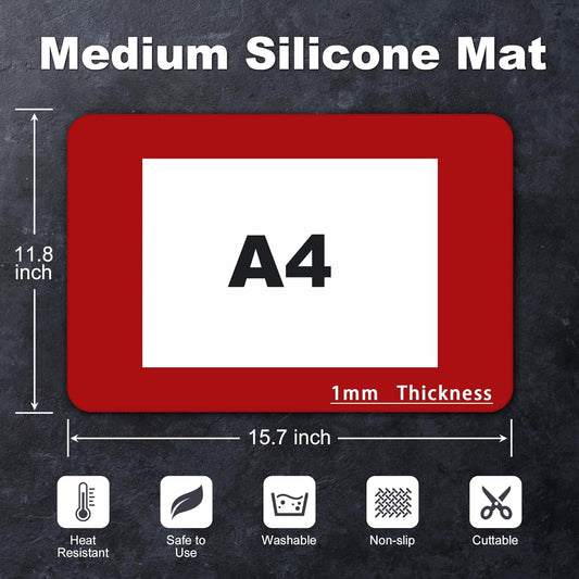 Silicone Mat for Kitchen Counter, Silicone Mat Trimable to Size (Red, 15.7×11.8inch-4pcs), BPA-Free Silicone Placemat, Heat-Resistant NonSlip Table Mat for Air Fryer, Countertop Protector Mat