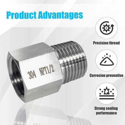 2 pieces Npt1/2 Female to Npt1/2 Male Reducer,1/2NPT Fittings Water pipe Adapter, Fabricate of 304 Stainless Steel