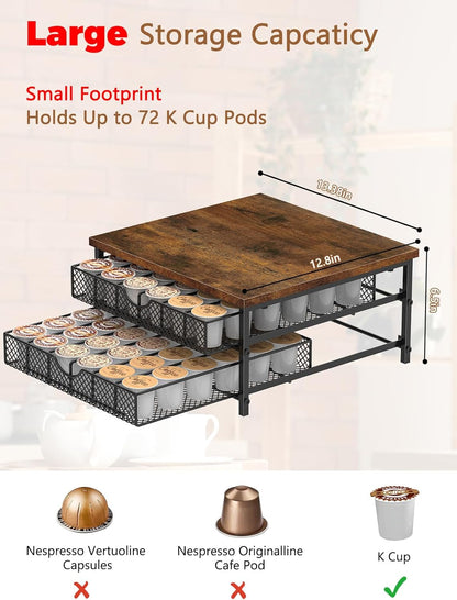 MOOACE Coffee Pod Holder for K Cup Holder Drawer Holder, Coffee Pod Drawer For Counter, 2 Tier K-Cup Storage With Sliding Baskets, 72 Capacity Pods Organizer Cups Capsule for Coffee Station, Black