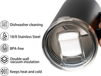 14 oz Stainless Steel Vacuum Insulated Tumbler with handle & MacSlider Lid, Dishwasher Safe & Spill Proof Coffee Cup, Travel Mug for Hot/Cold Drinks, Durable Design - Black