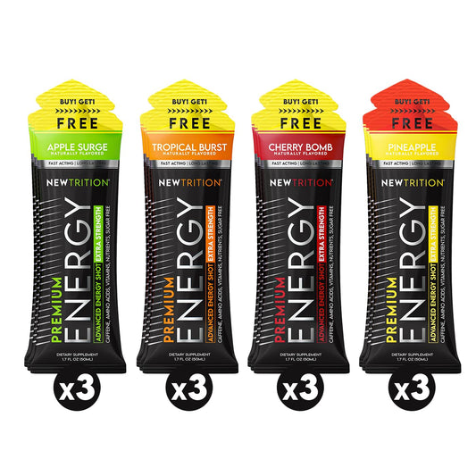 NewTrition® Extra Strength Energy Shots, 250mg Caffeine Energy Shots with Vitamin B & Amino Acids, Sugar-Free Vitamin Energy Shot, 1.7 fl oz (Pack of 12, 4 Flavors-Mixed-2)